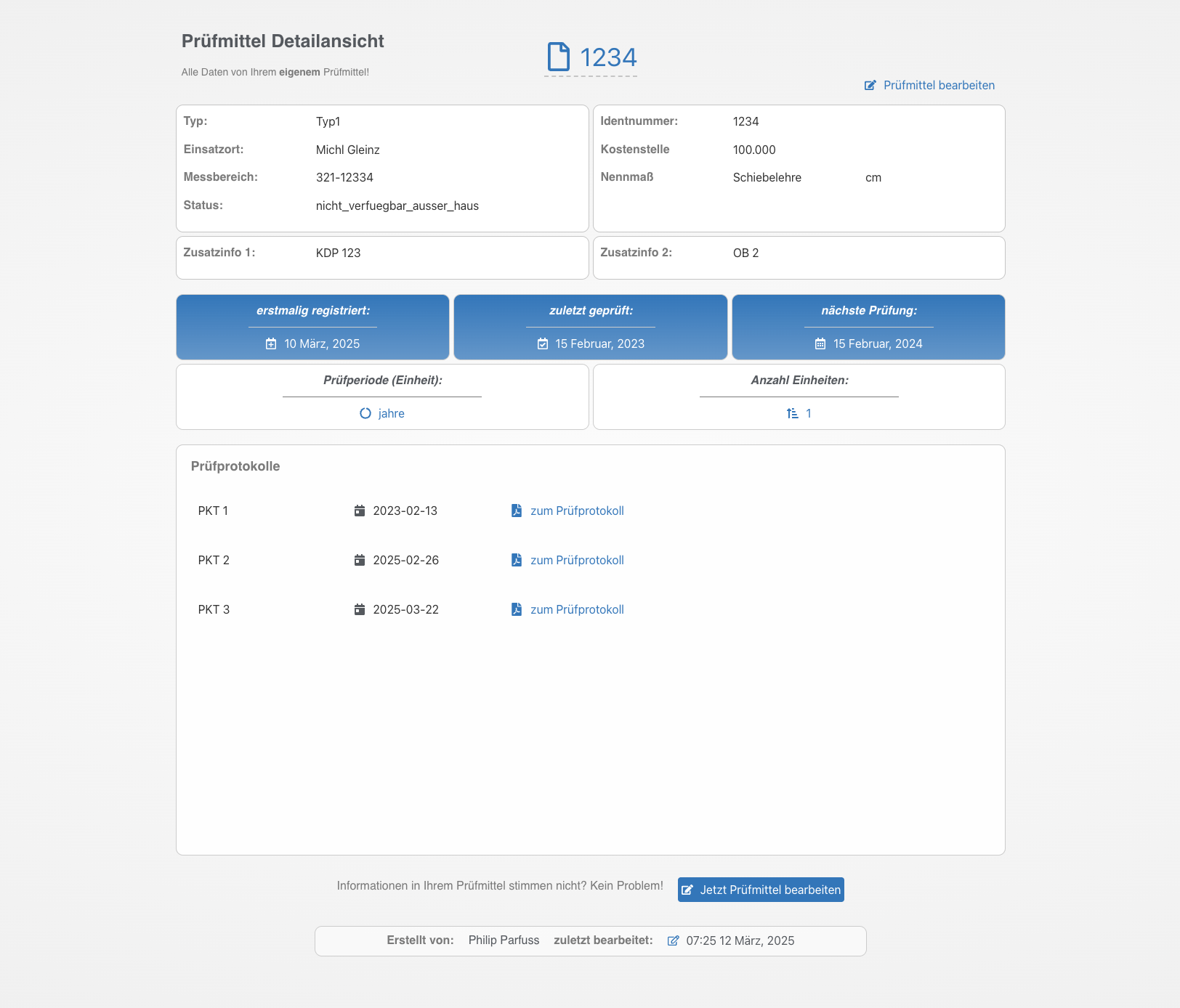 Detailansicht eines Beispiel Prüfprotokoll